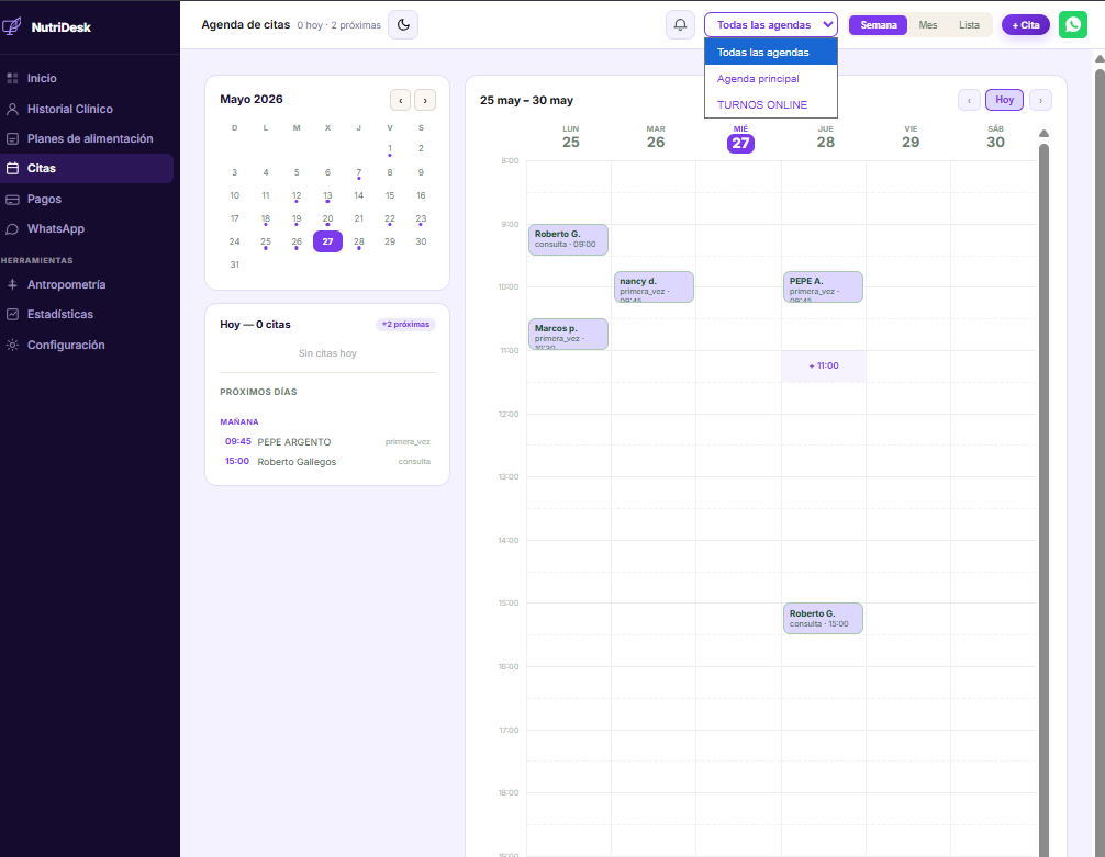 Agenda inteligente en NutriDesk