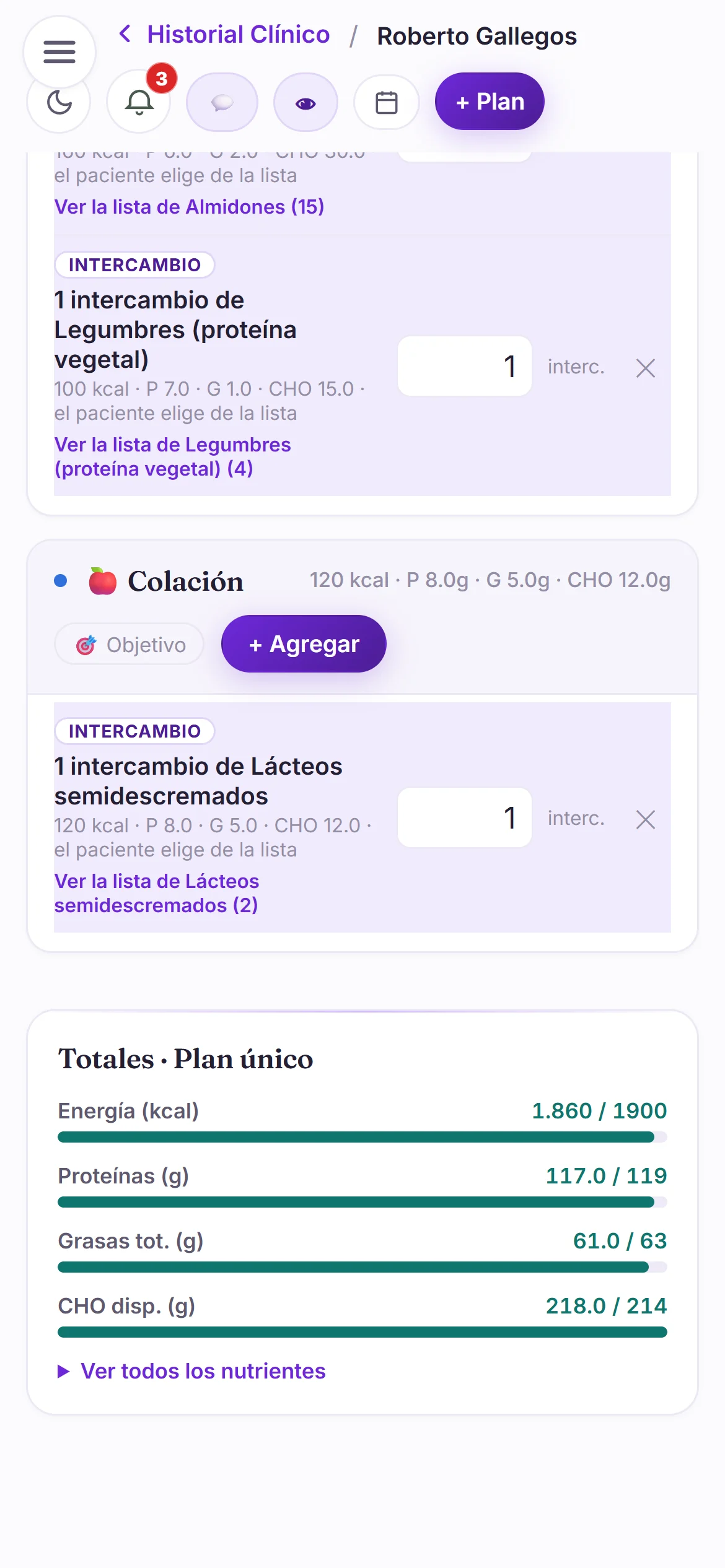 Plan por sistema de intercambios con los totales contra el objetivo